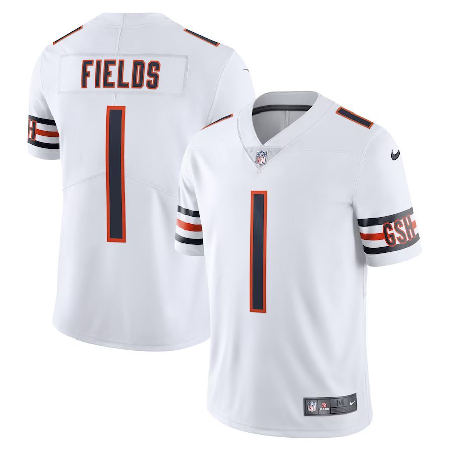 Men Chicago Bears 1 Justin Fields Nike White Vapor Limited NFL Jersey